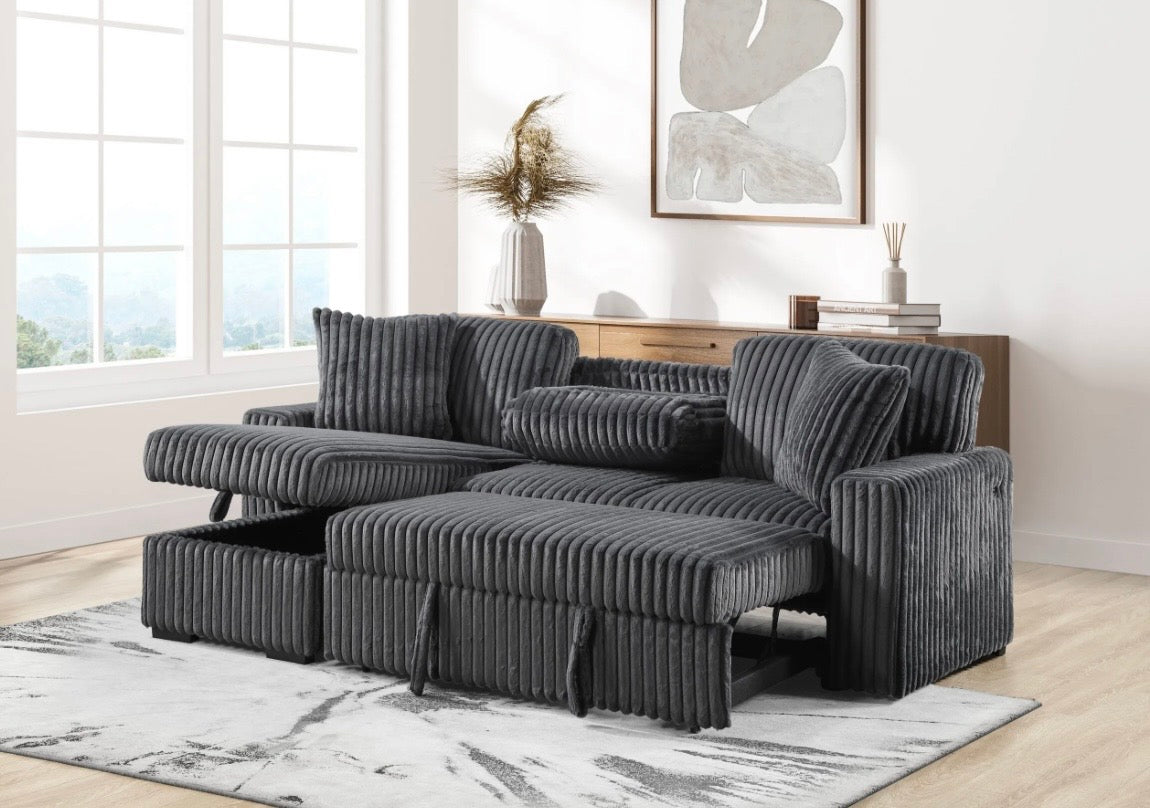 Reversible pop up sleeper W storage chaise & drop down console