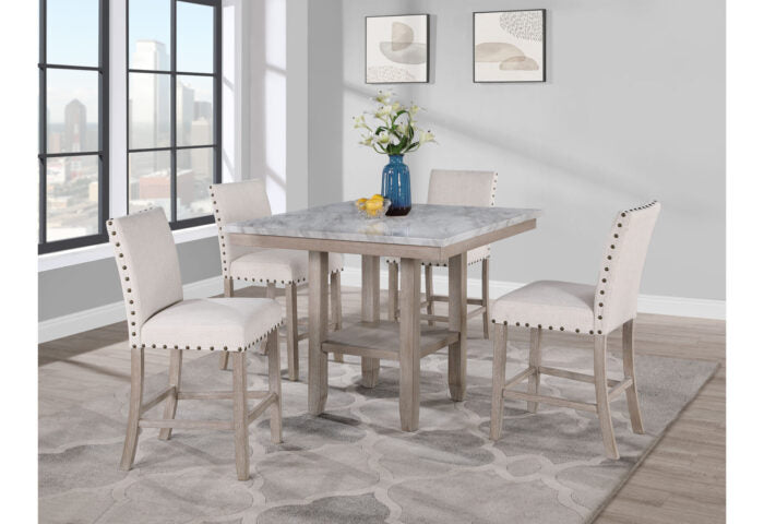 Square counter height table & 4 cream stools