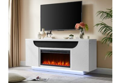 76” Aileen fireplace w LED Speakers pop up center door