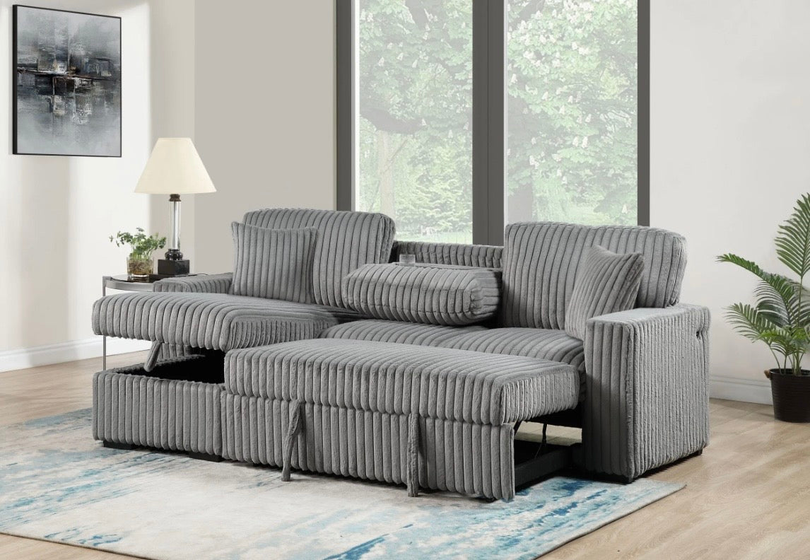 Reversible pop up sleeper W storage chaise & drop down console