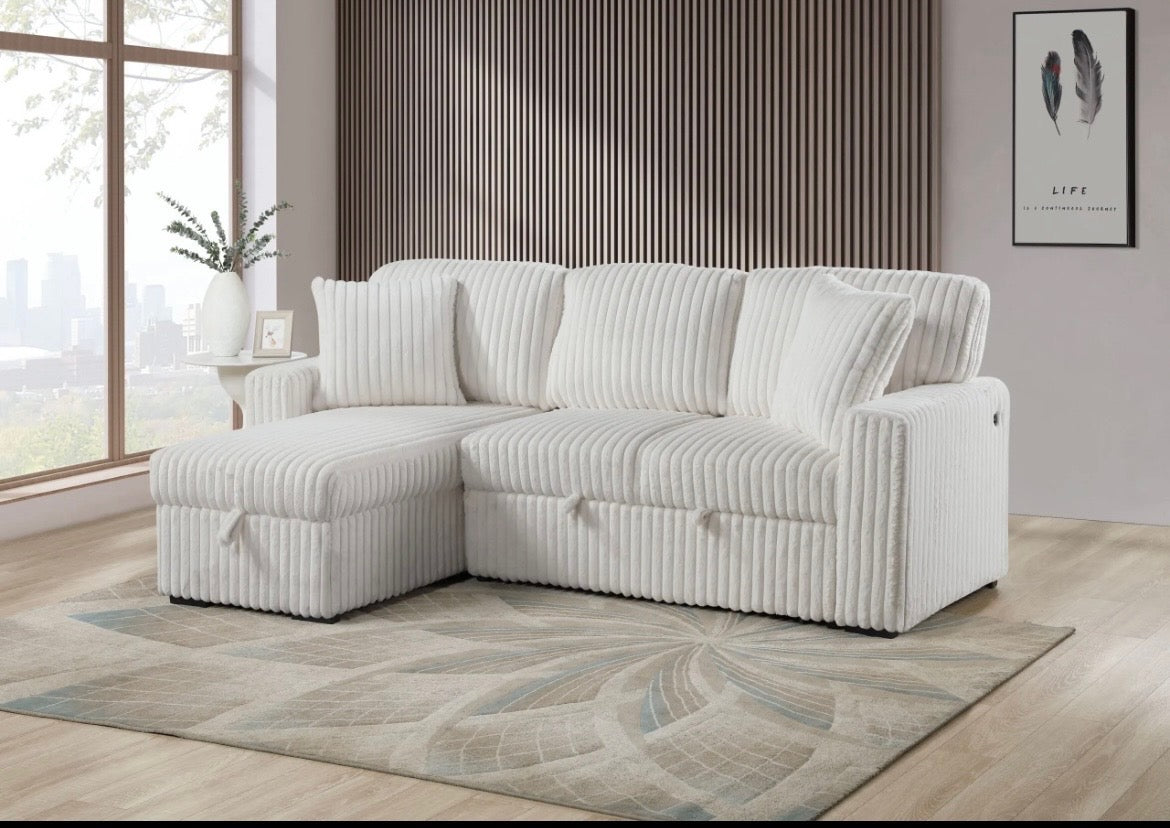 Reversible pop up sleeper W storage chaise & drop down console