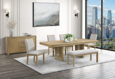 72-94” extension table w 4 chairs 1 bench