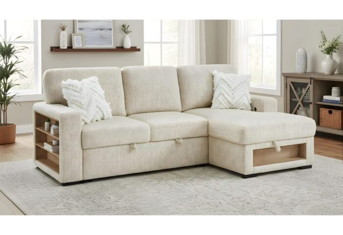 2pc reversible pop up sleeper w storage chaise